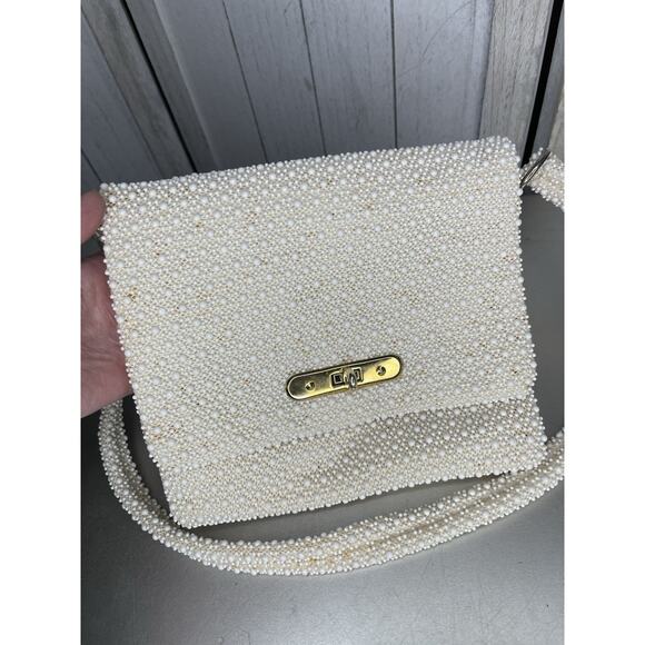 Vintage 60s 70s Corde-Bead White Cream Ivory Beaded Purse Textured Pearl Bag - Picture 1 of 9